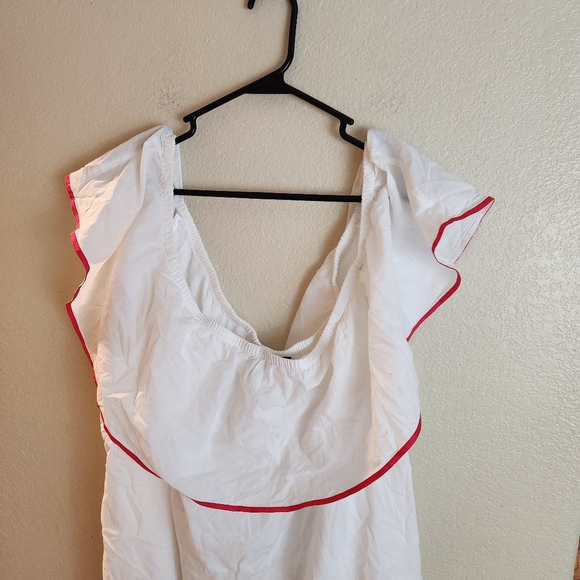 Lane Bryant White Ruffle off the Shoulder Rainbow Stripe Boho Blouse Top - Picture 3 of 5